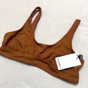 Vitamin A sz XL 12D Sienna Tank Bikini Top EcoRib Bra Copper Brown